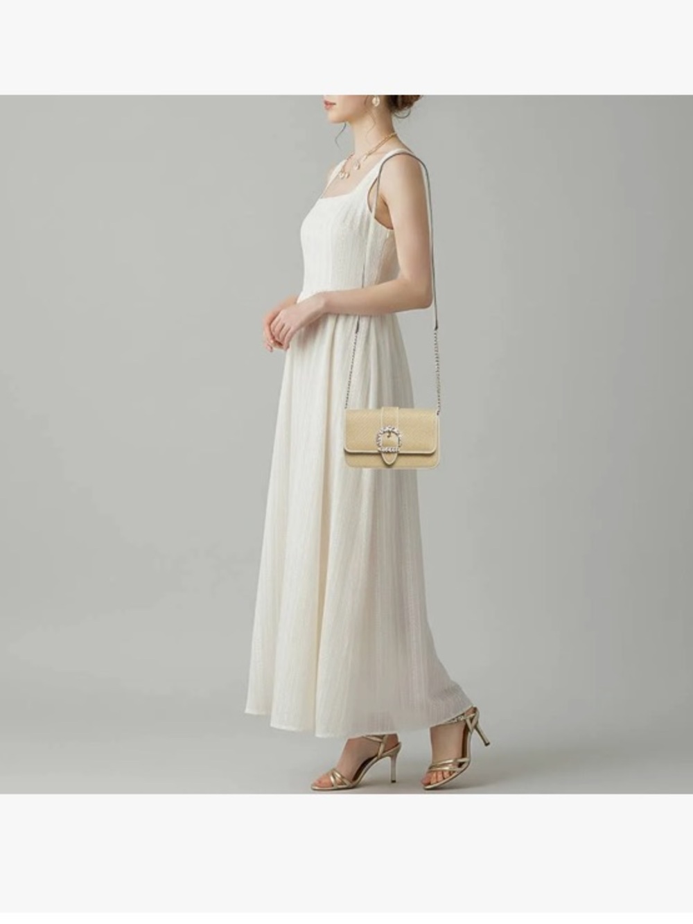 Jimmy Choo Cheri Raffia wallet/chain.  Crossbody bag with Crystal Buckle. - Picture 2 of 5
